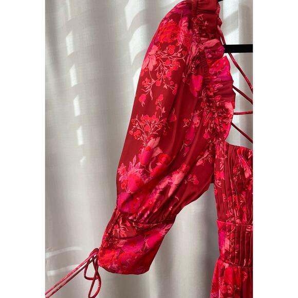 For Love & Lemons Alia Mini Dress Red Size Small NWT Lace Up Back Flirty Sassy - Picture 5 of 12